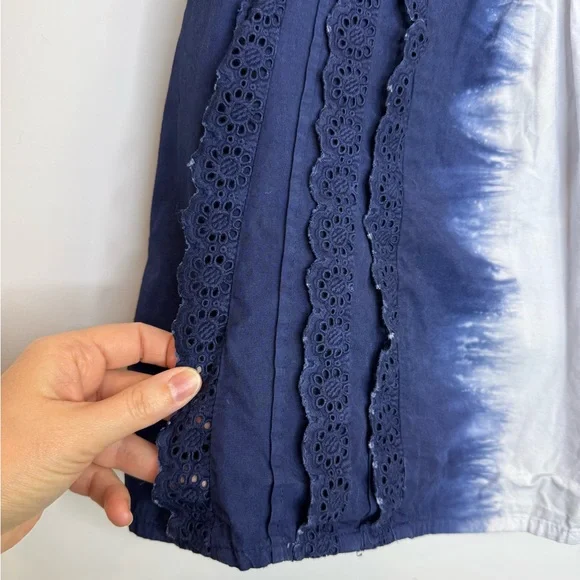 SEA New York "Evelyn" cotton tie dye blouse top XS blue white eylet lace ruffles - Picture 6 of 9